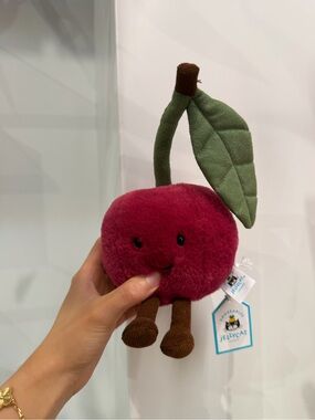 Jellycat Plush Berry Cherry with Green Leaf and Brown Stem